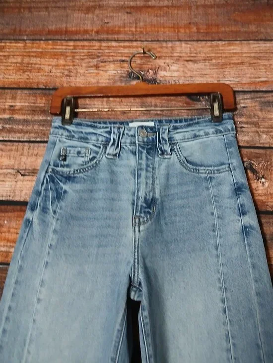 Kancan Jeans 3 25 Cecilia High Rise Slim Barrel Distressed Blue Denim Stretch - Picture 4 of 8